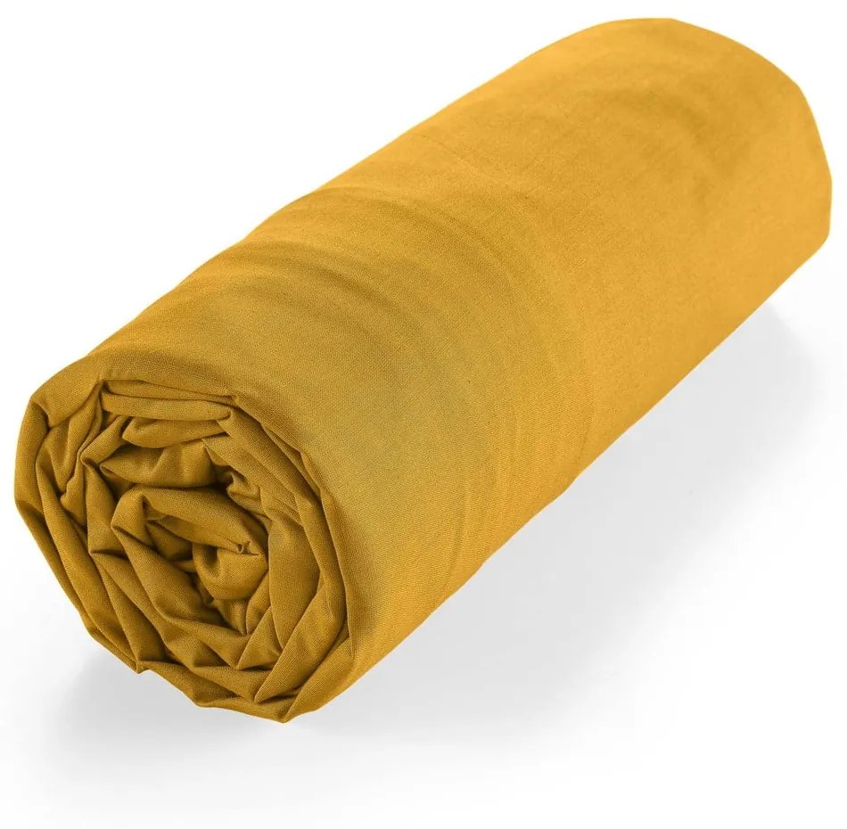 Cearceaf galben din bumbac organic cu elastic 90x190 cm Biolina – douceur d'intérieur