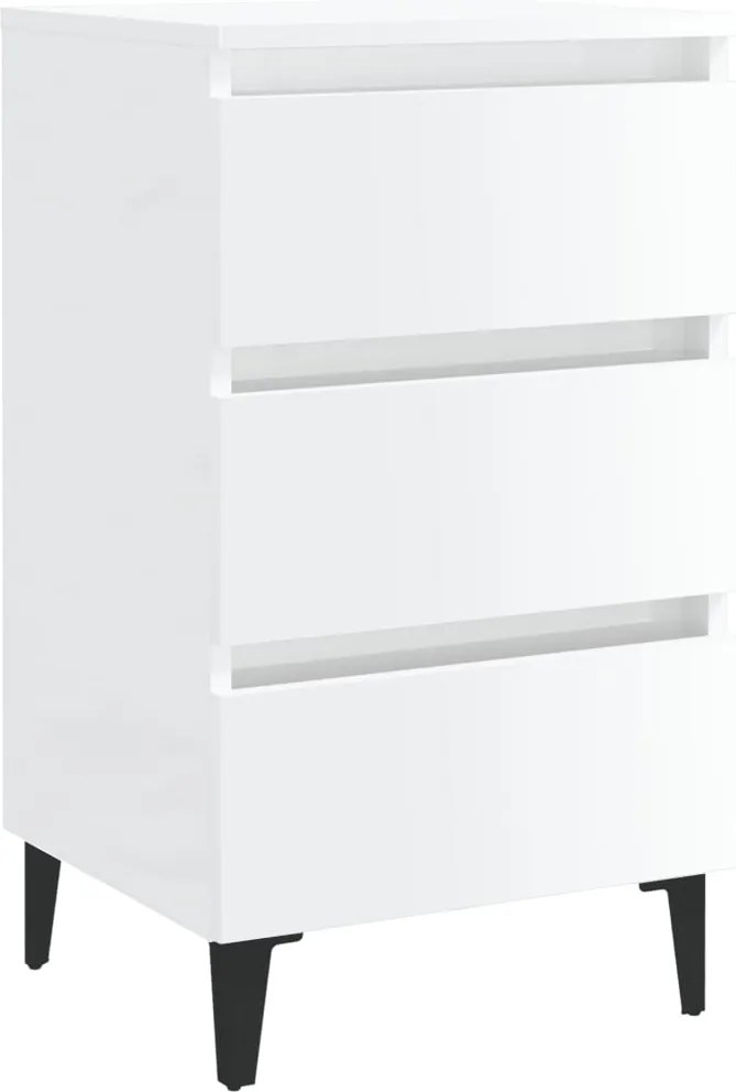 vidaXL Noptieră cu picioare metalice, alb extralucios, 40x35x69 cm