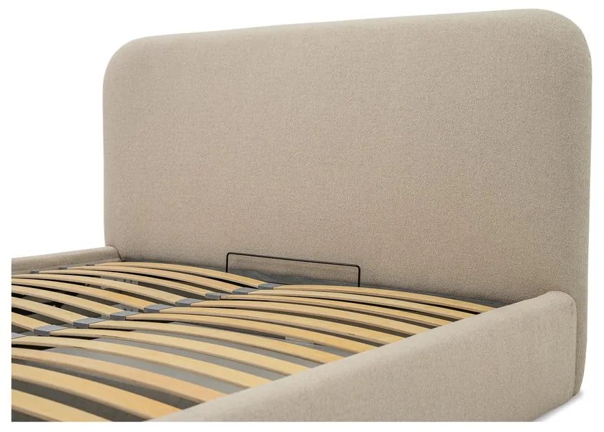 Pat matrimonial bej tapițat cu spațiu de depozitare cu somieră 140x190 cm Sea – Scandic