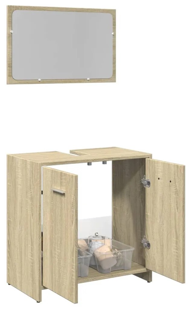 849605 vidaXL Set mobilier de baie, 2 piese, stejar sonoma, lemn prelucrat