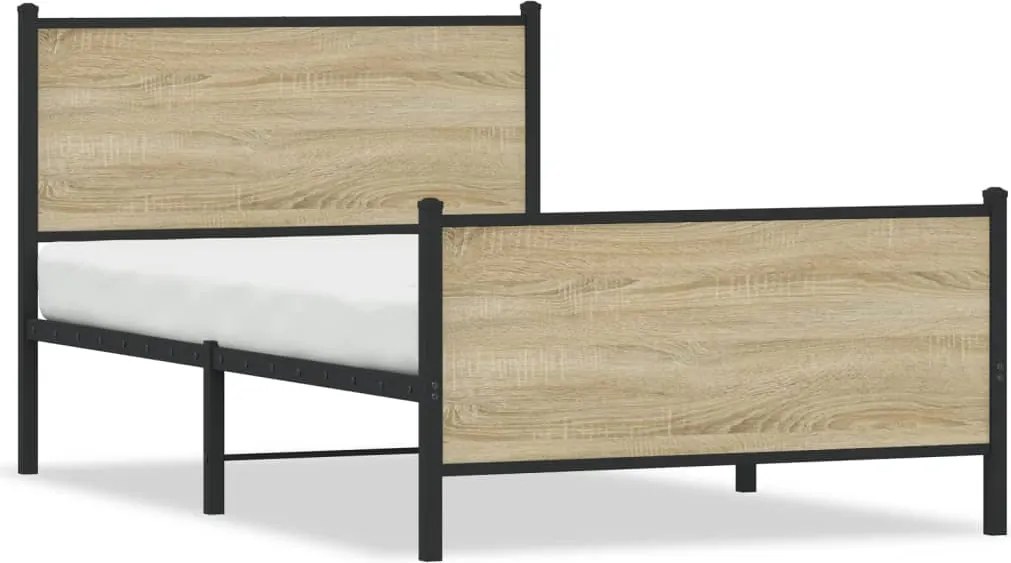 vidaXL Cadru pat metalic fără saltea, stejar sonoma, 100x200 cm