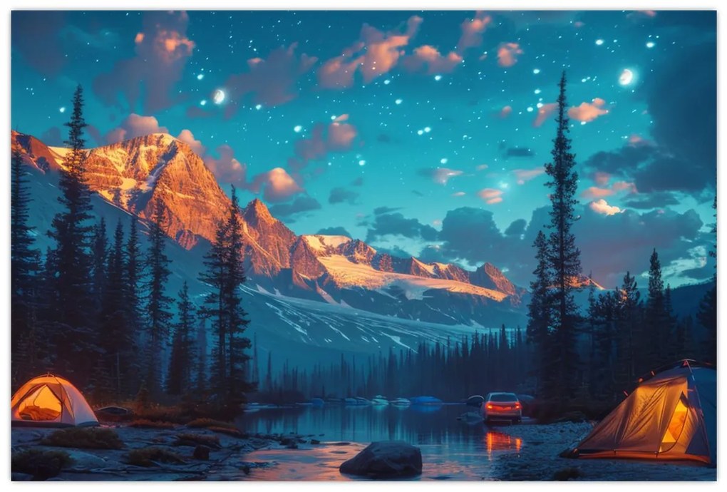 Tablou - Camping în munți (90x60 cm)