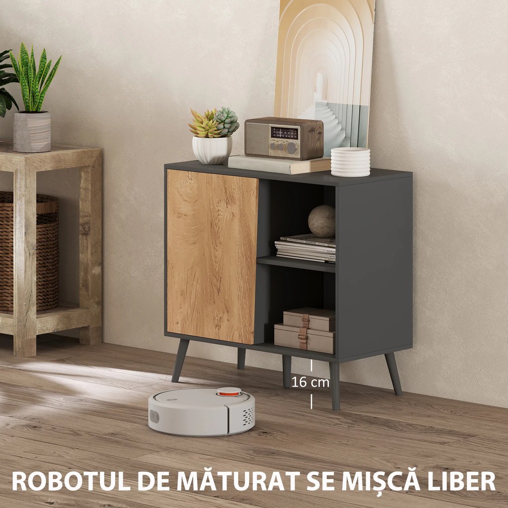 HOMCOM Comodă Modernă cu Dulap și Compartiment din Lemn Gri Închis | Aosom Romania