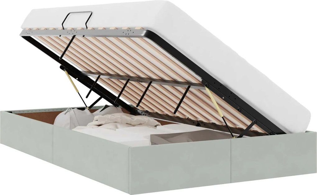 vidaXL Pat cu storage cu headboard Gri deschis 120 x 200 cm Catifea