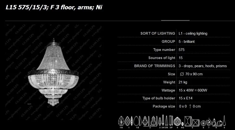 Lustra imperial cristal Bohemia L15 575/15/3; F 3 floor, arms
