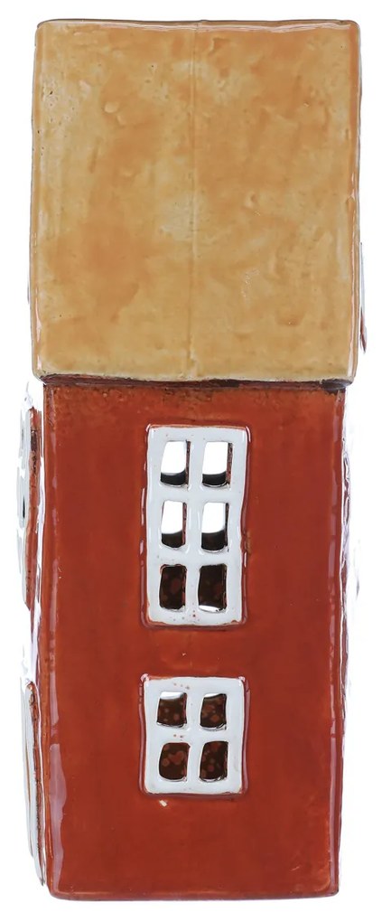 Suport lumânare Casă roșu, ceramică,1 x 9 x 23 cm
