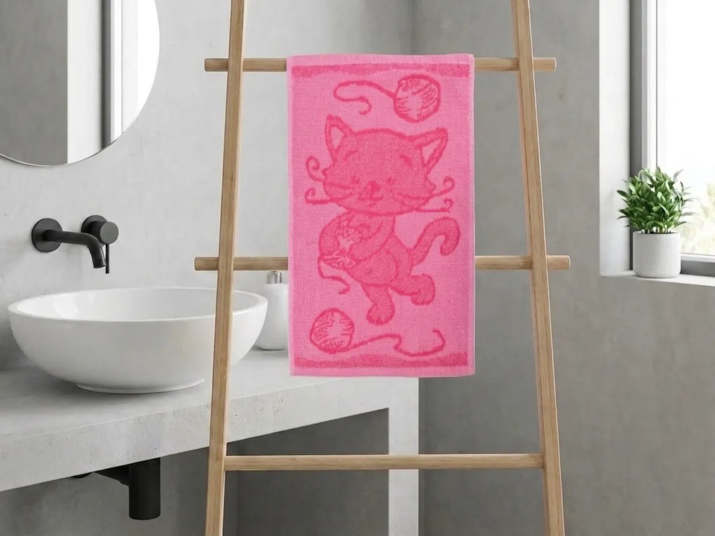 Prosop pentru copii BEBÉ pisica roz 30x50 cm