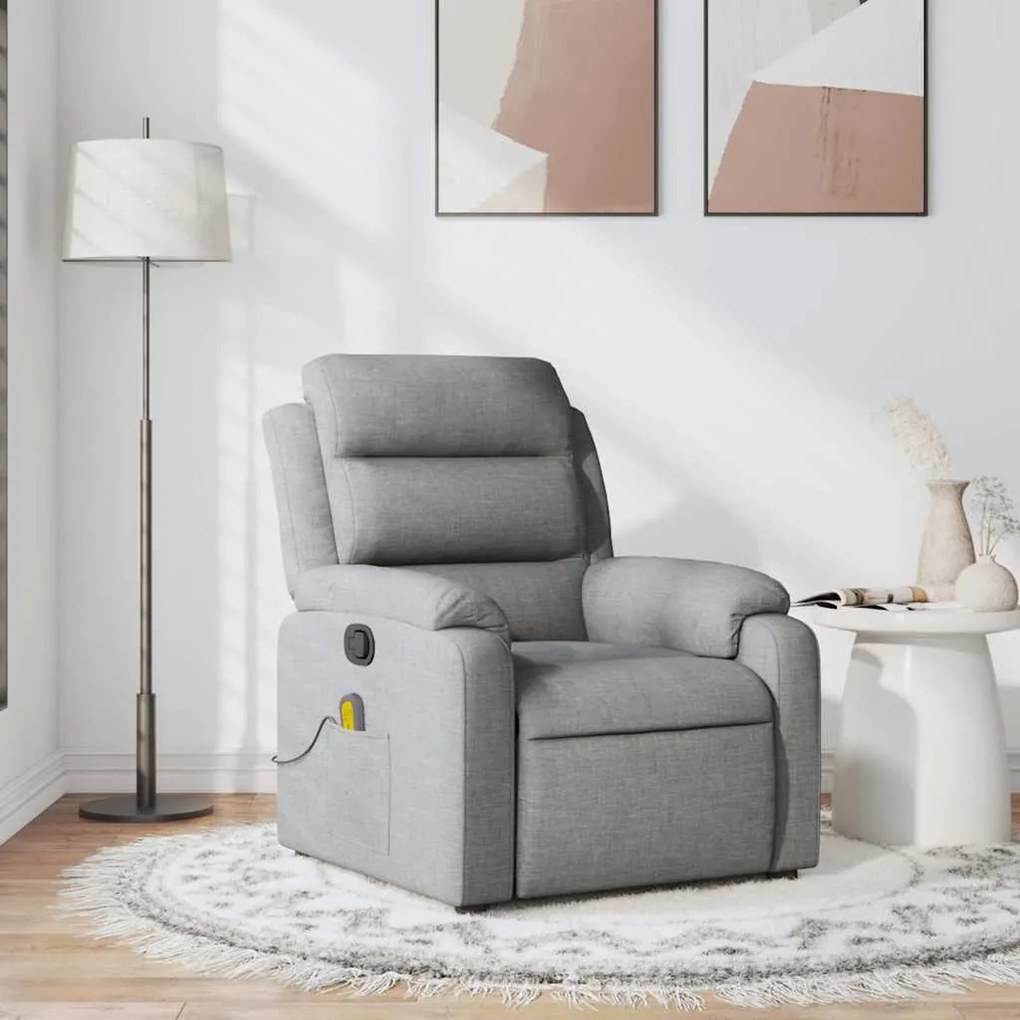 vidaXL Fotoliu de masaj rabatabil, gri deschis, textil