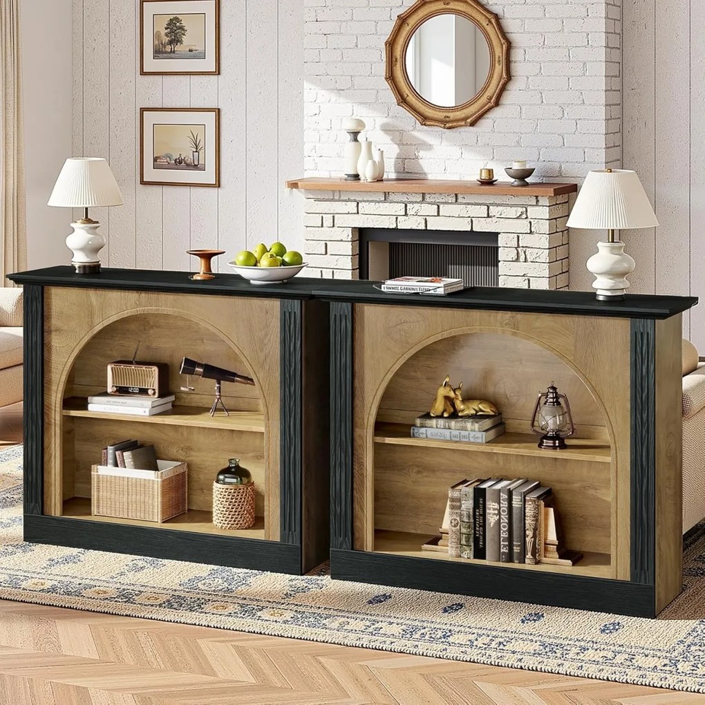 MAM24 - Masa Consola, 110 cm, masuta hol, living, dining, dormitor, Imitatie Semineu - Maro - Negru