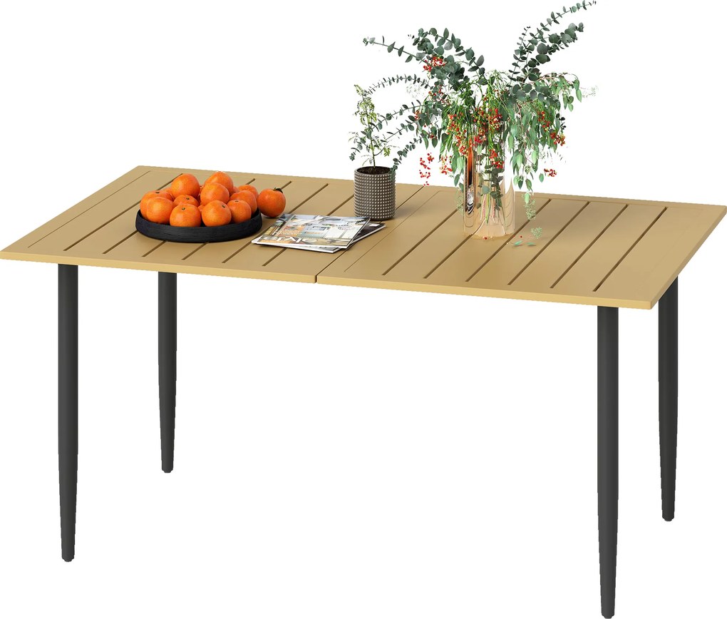 Outsunny Masă de grădină 150x90 cm, rezistentă la intemperii, masă de balcon din oțel cu orificiu pentru umbrelă, maro | Aosom Romania