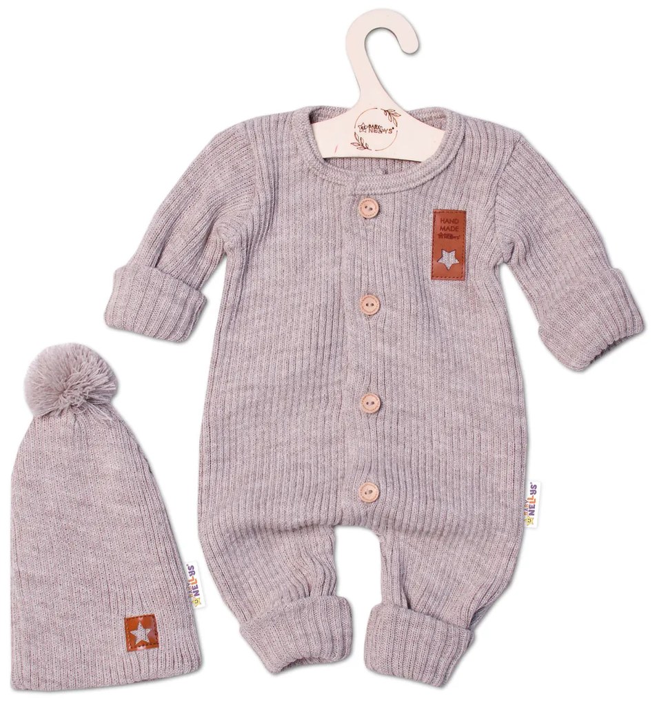 Baby Nellys 2-dílná a stabilit Tricotat în general STEA + capac Fabricat manual, bej 56-62 (0-3 m)