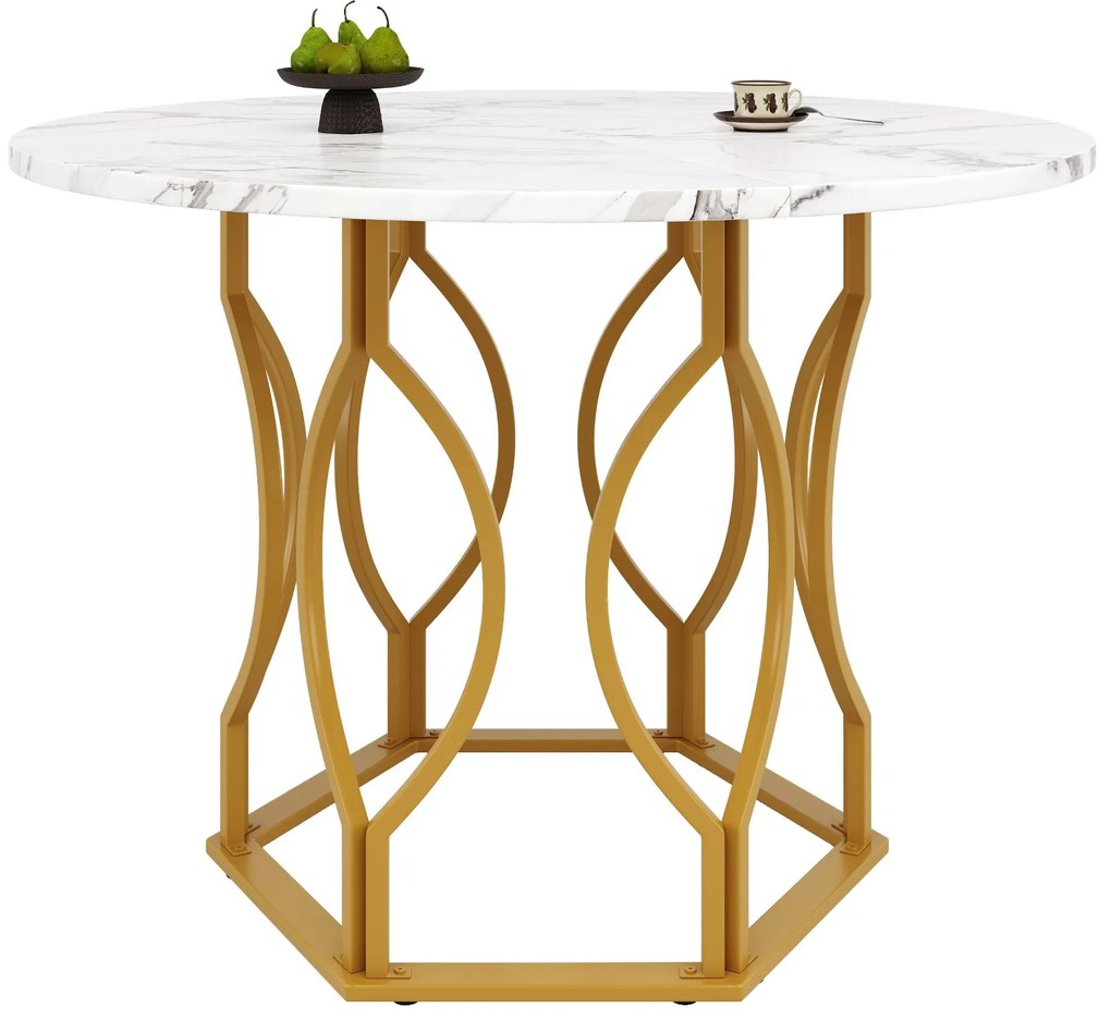 Masă rotundă pentru 4 persoane, Alb+Auriu | Aosom Romania