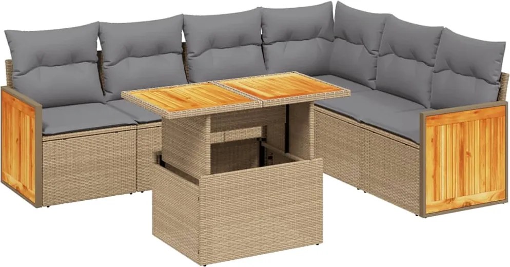 vidaXL Set canapele de grădină, 7 piese, cu perne, bej, poliratan