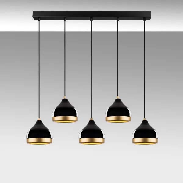 Lustră suspendată pe cablu YILDO, 5xE27/40W/230V, negru/auriu