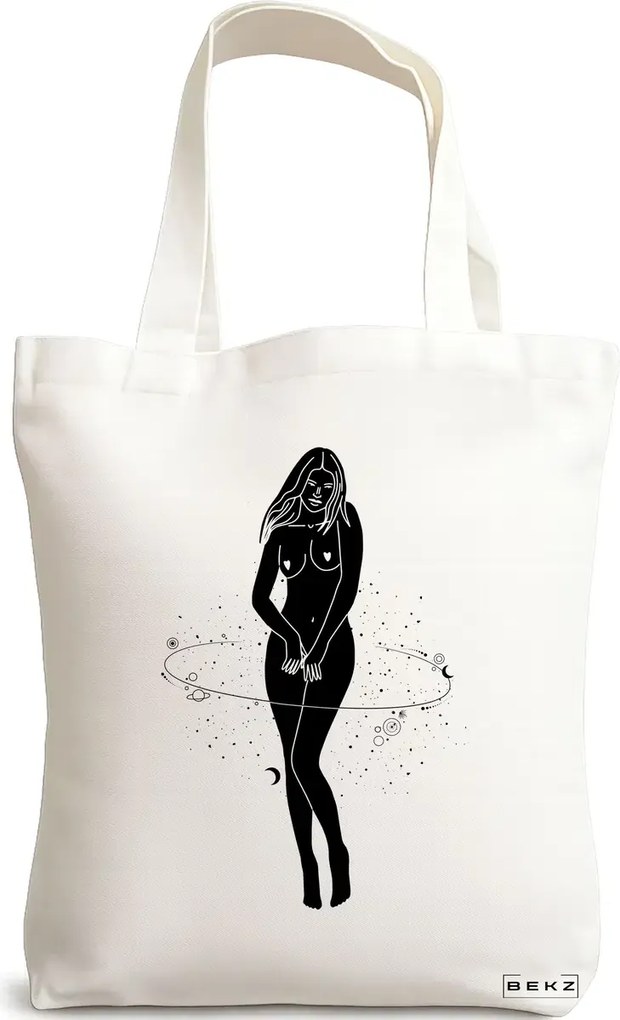Sacosa de Panza pentru Cumparaturi, Geanta Tote, model Silueta Feminina, 38x34.5 cm, Alba, BEKZ®