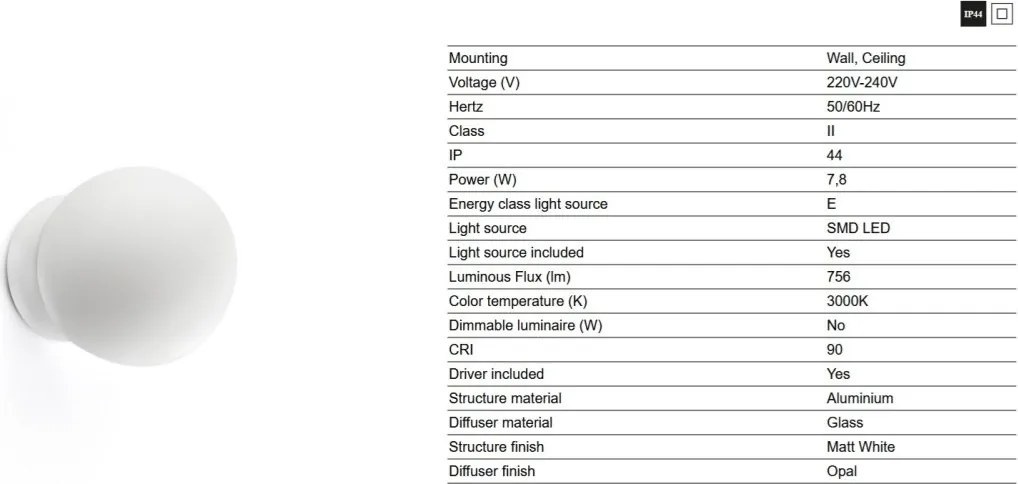 Aplica LED pentru baie IP44 PING D-10cm alba
