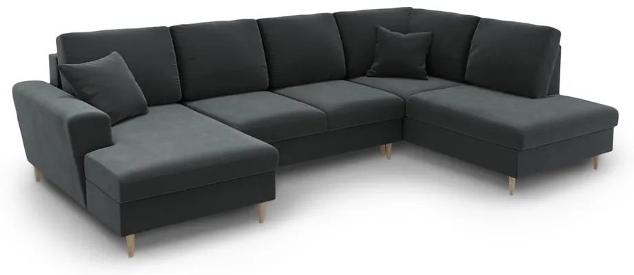 Colțar gri închis extensibil, cu spațiu de depozitare cu tapițerie din catifea (cu colț pe partea dreaptă-în formă de "U") Kyoto – Cosmopolitan Design