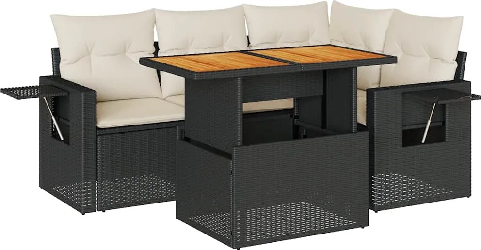 vidaXL Set mobilier de grădină cu perne, 5 piese, negru, poliratan
