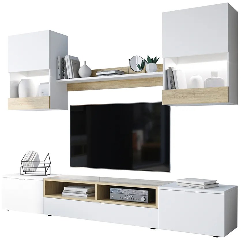 MEBLINE Set mobilă ALANI XL Alb / Stejar auriu