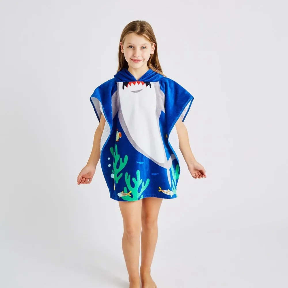 Poncho pentru copii albastru din bumbac Shark – Catherine Lansfield