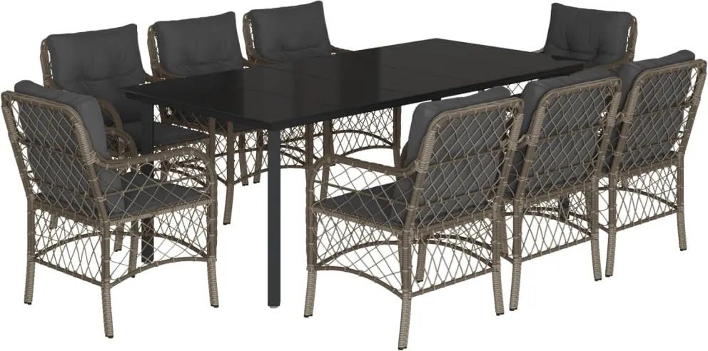 vidaXL Set mobilier grădină cu perne, 9 piese, gri, poliratan