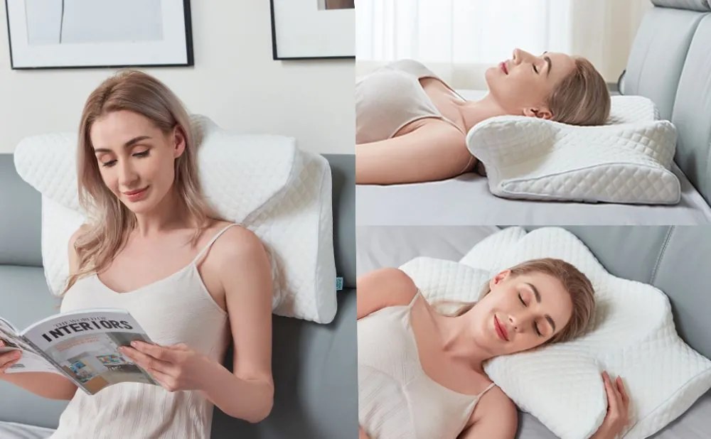 Perna cervicala ortopedica CERVI-SAN Memory Plus, doua inaltimi si suport brate, husa Tencel