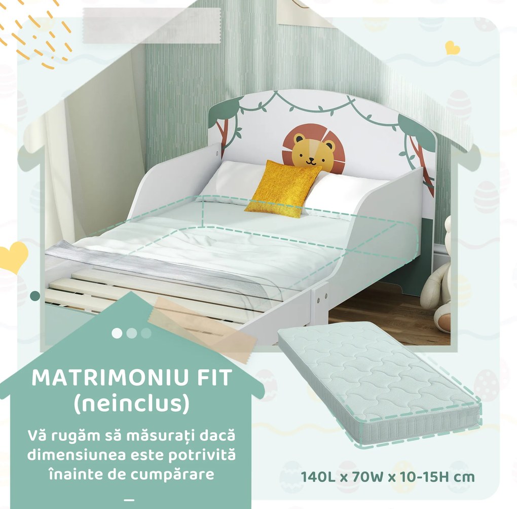 AIYAPLAY Pat pentru Copii cu Spațiu de Depozitare și Design Leu, 3-8 Ani | Aosom Romania