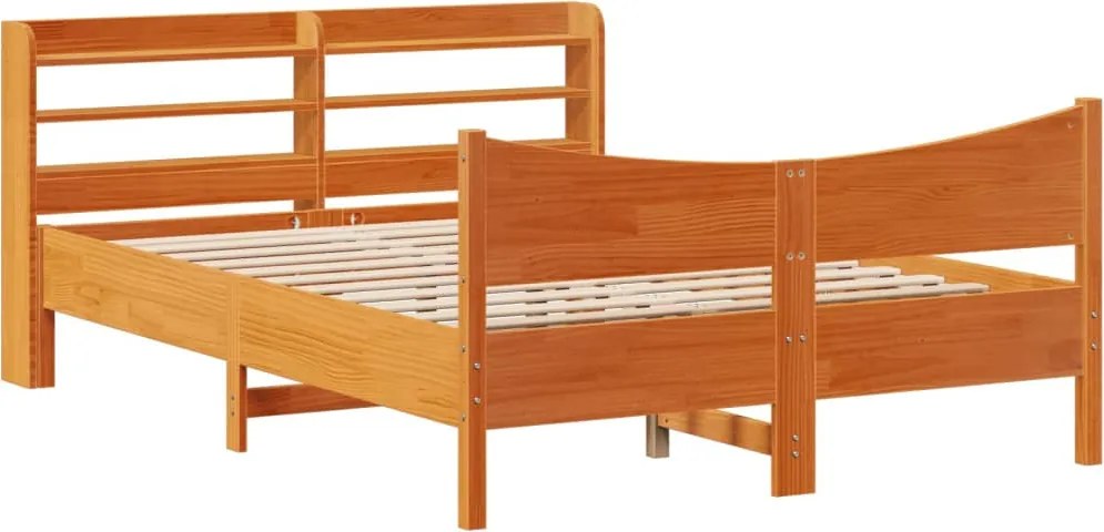 vidaXL Cadru de pat cu tăblie, maro ceruit, 140x200 cm, lemn masiv pin