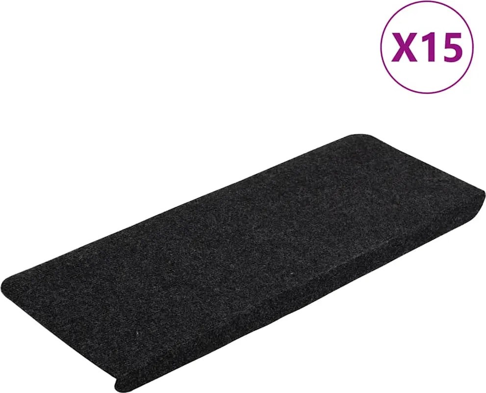 vidaXL Covorașe scări autoadezive, 15 buc., negru, 65x24,5x3,5 cm