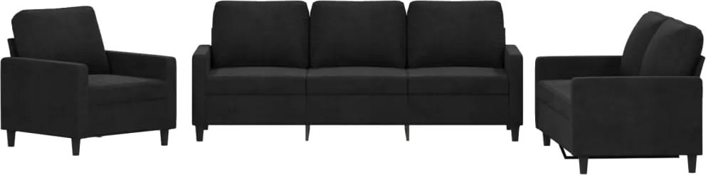vidaXL Set de canapele cu perne, 3 piese, negru, catifea