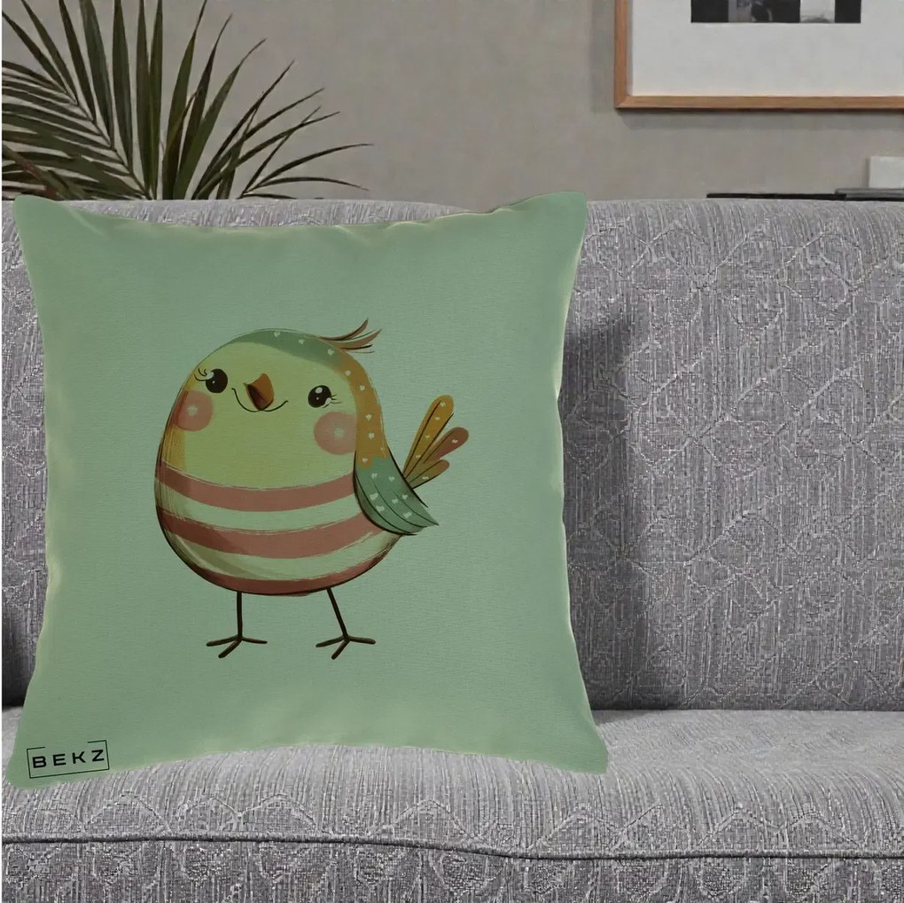 Perna Decorativa Pui Kawaii Pastel Dungat, 40x40 cm, Verde, Husa Detasabila, Perna Inclusa, BEKZ®