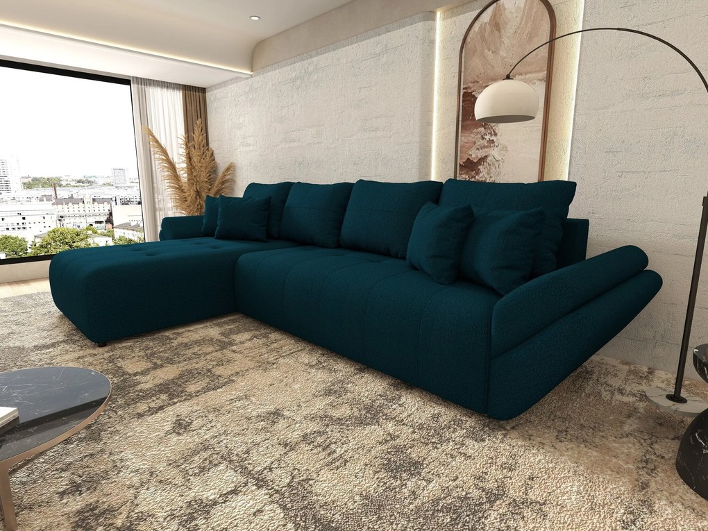 Colțar extensibil dumonde cu ladă de depozitare si sezut confortabil din spuma high-density, Berlin XL Enjoy Petrol 350x185 cm