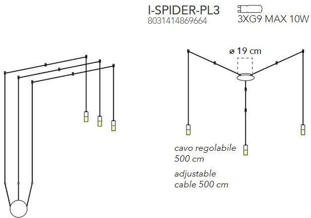 Lustra cu 3 pendule design modern SPIDER antracit I-SPIDER-PL3 FE
