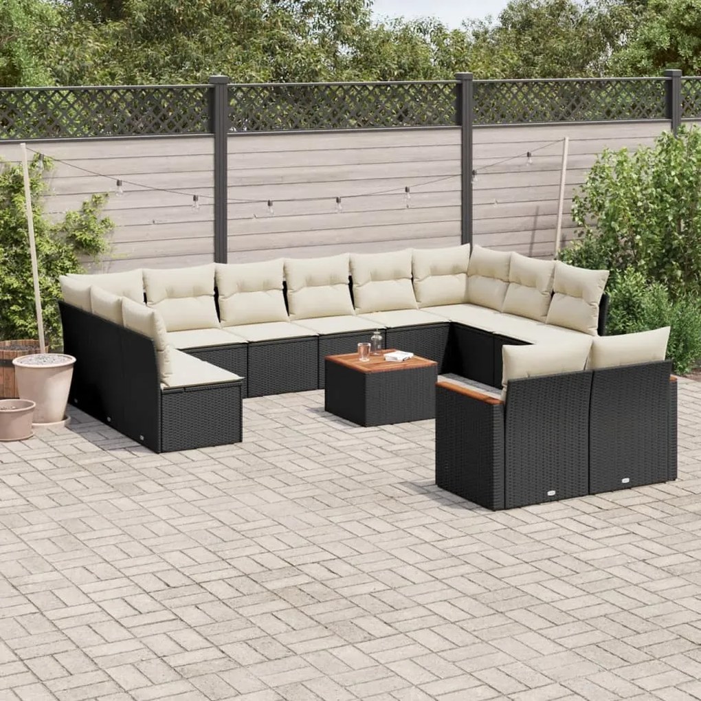 3258850 vidaXL Set mobilier de grădină cu perne, 13 piese, negru, poliratan