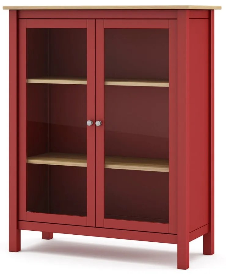 Vitrină roșu/natural din lemn de pin 90x110 cm Misti – Marckeric