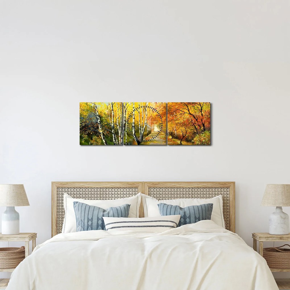 Tablou - Alee romantică de-a lungul apei, pictură în ulei (cu ceas) (90x30 cm)