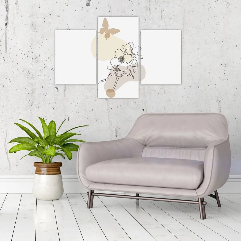 Tablou - Flori bej cu fluture N⁰3 (90x60 cm)