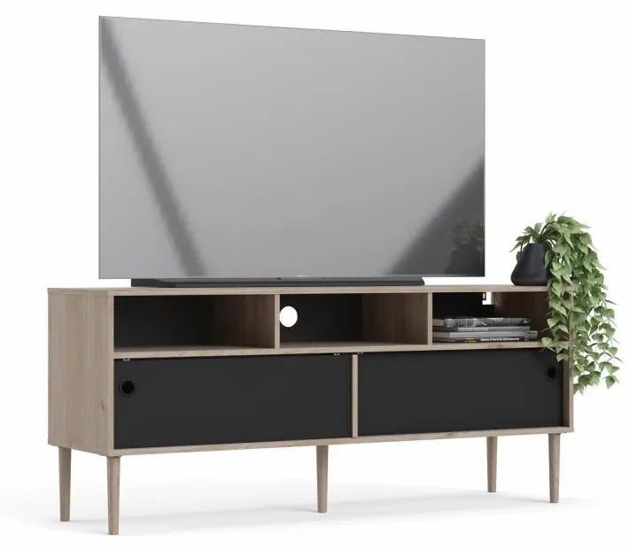 Comoda TV neagra cu decor de stejar Jackson Hickory, ELISEO