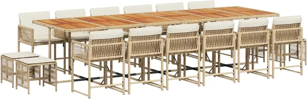 vidaXL Set mobilier de grădină cu perne, 17 piese, bej, poliratan