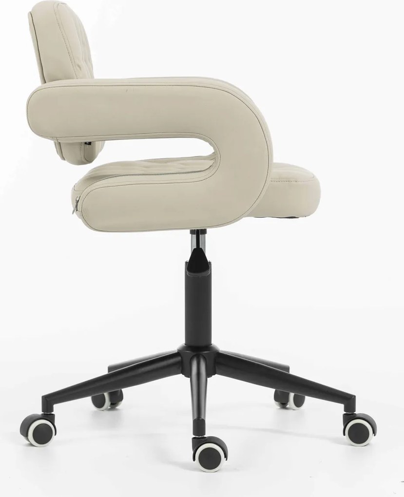 HR8403K Scaun Ecru Piele Ecologica Premium Soft cu Bază Neagră