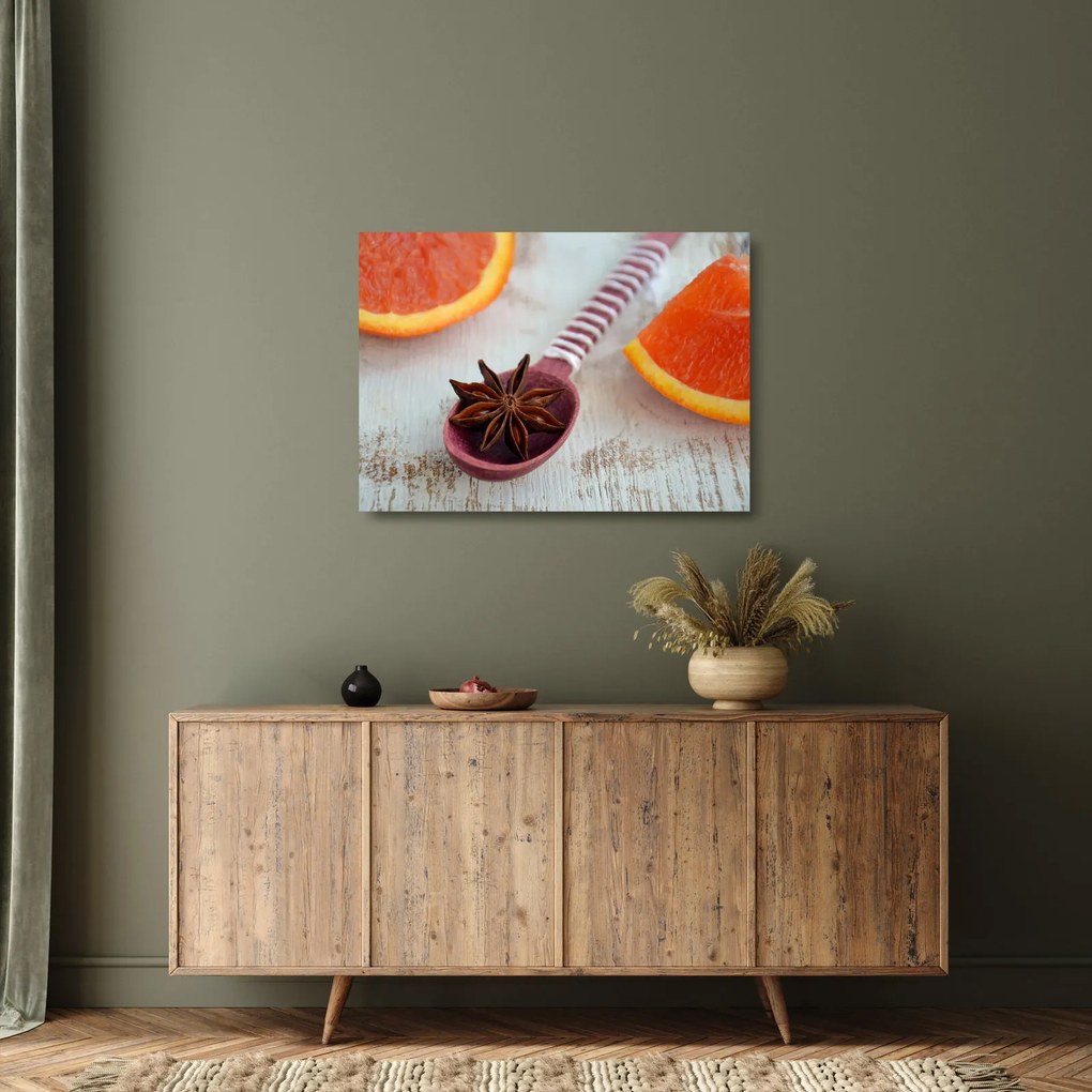 Tablou pe sticlă cu scorțișoară pe linguriță (70x50 cm)