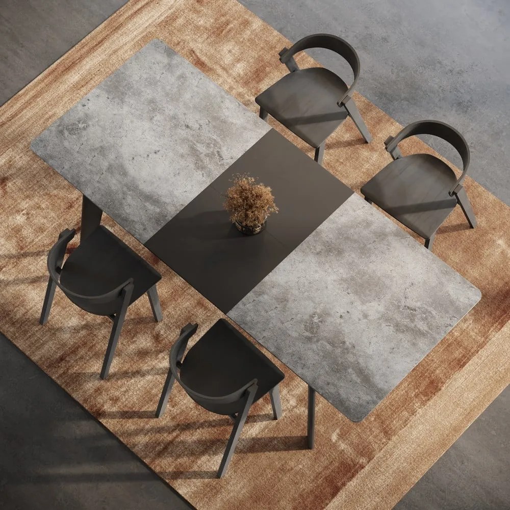 Masă de dining neagră extensibilă cu blat cu aspect de lemn de beton 100x180 cm Shadow – TemaHome