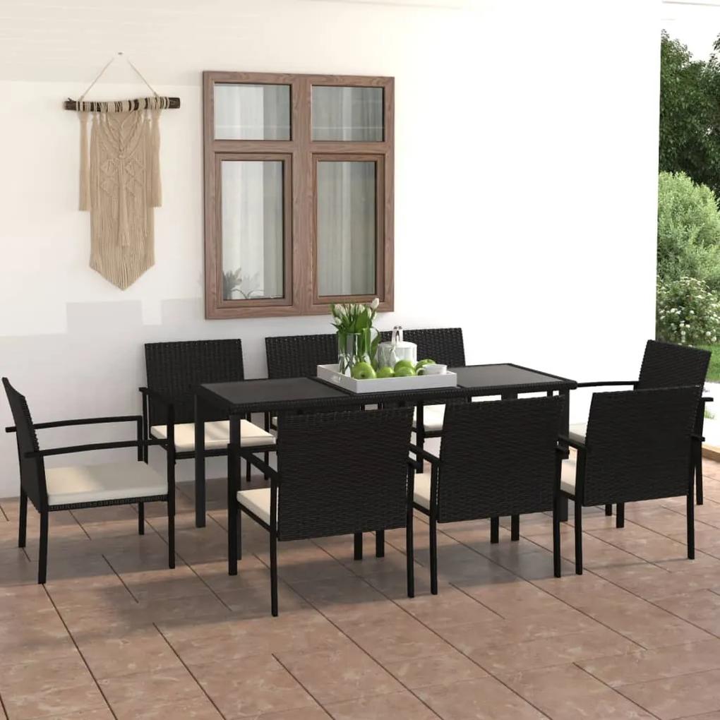 3065710 vidaXL Set de masă și scaune de exterior, 9 piese, negru, poliratan