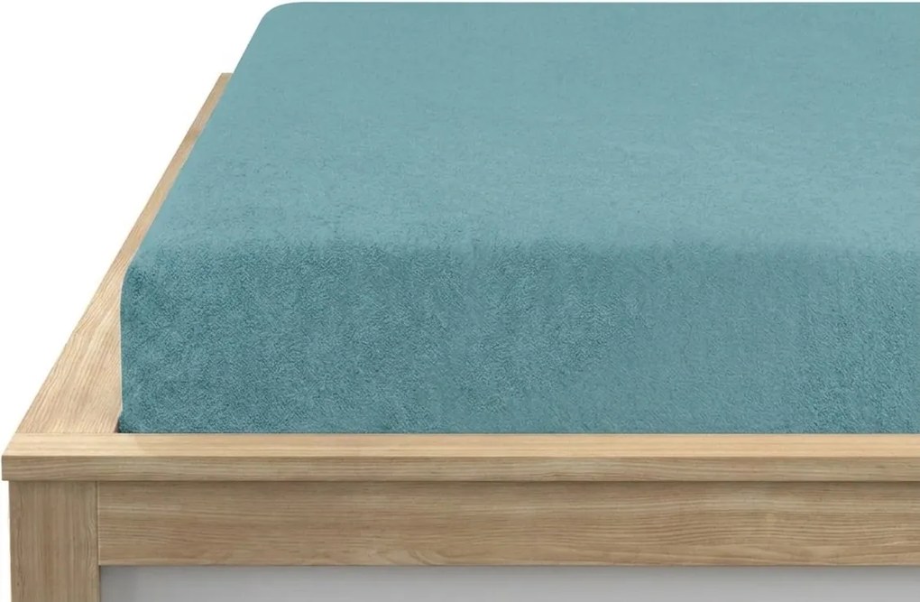 Cearsaf cu elastic din fleece MOLTON modrozelen 180 x 200 cm