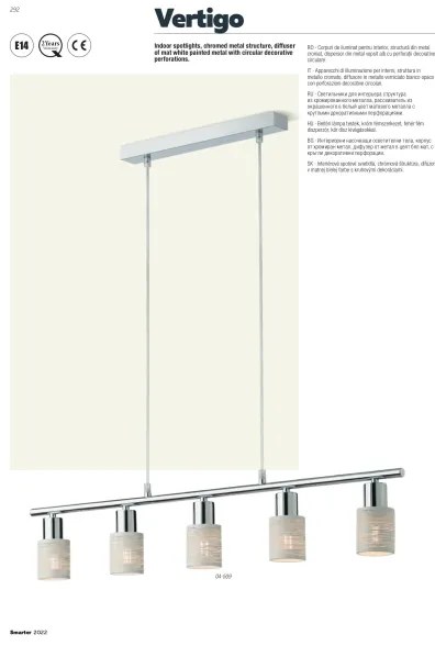 Redo VERTIGO 04-509 – lustră suspendată pe cablu, 5 x E14, max. 28 W, 230 V, crom lucios/alb