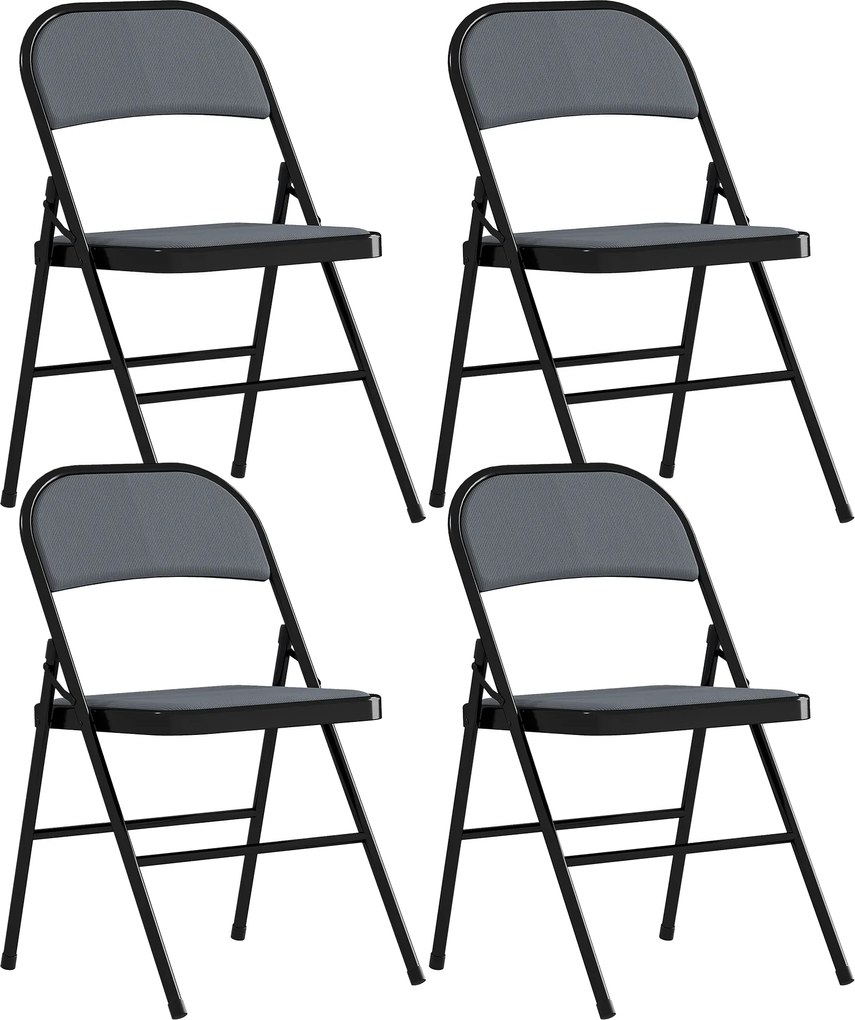 HOMCOM Set de 4 scaune pliabile pentru sufragerie portabile cadru din oțel 45 x 46 x 78 cm gri | Aosom Romania