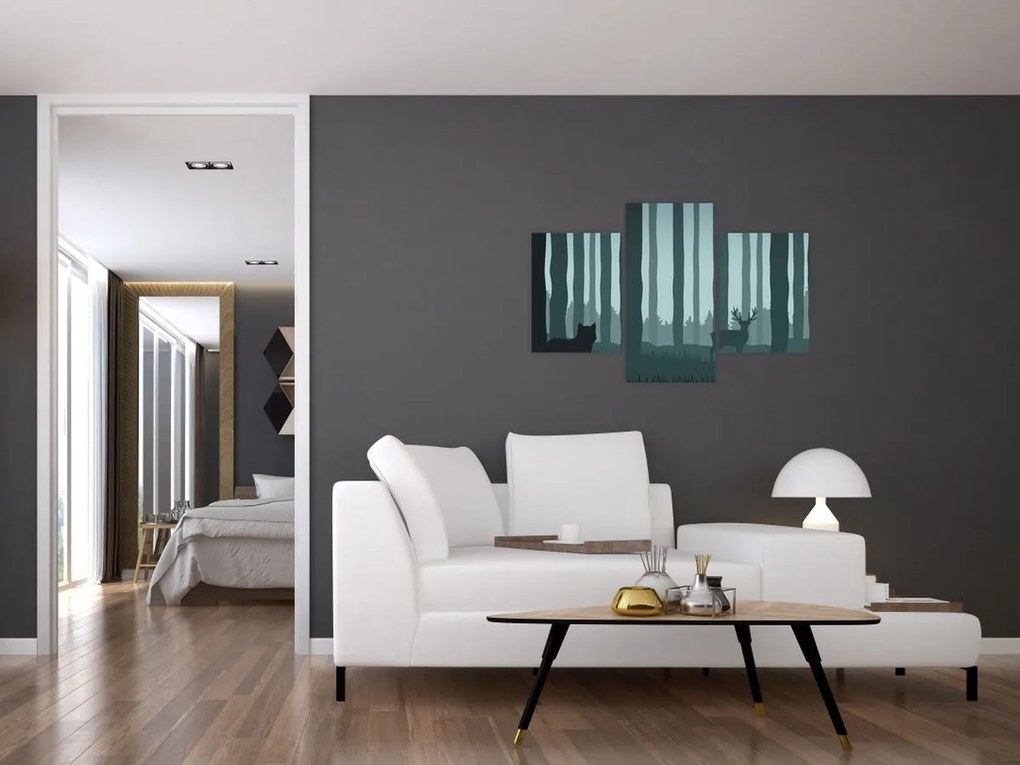 Tablou - Cerb cu lup pe stânci (90x60 cm)