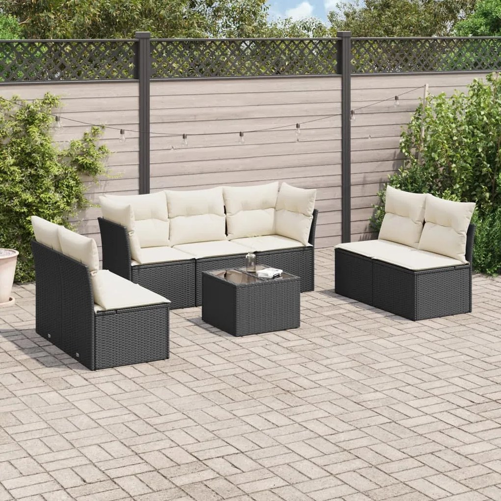 3217416 vidaXL Set mobilier de grădină cu perne, 8 piese, negru, poliratan