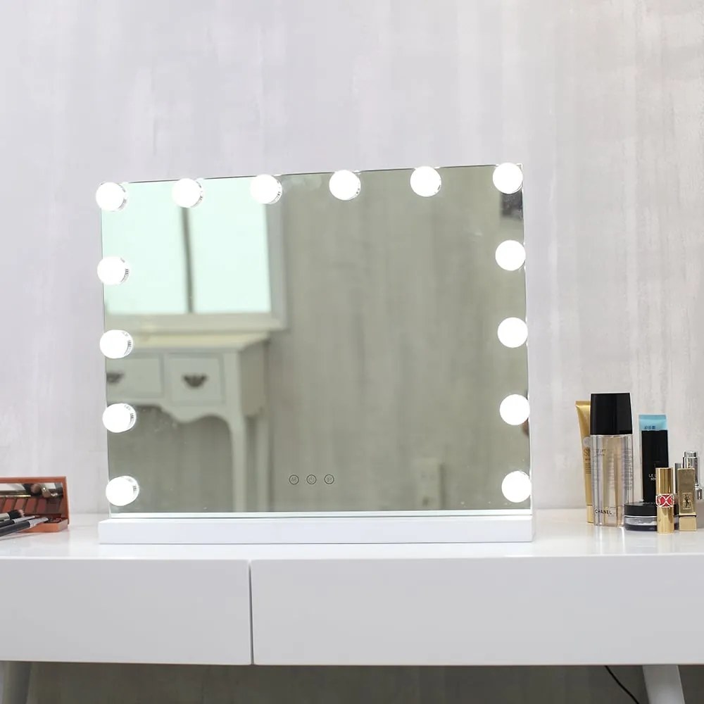 Oglindă cosmetică, sistem iluminare LED cu 3 culori, Senzor Tactil, Luminozitate Reglabilă, Alb, GLAM 14