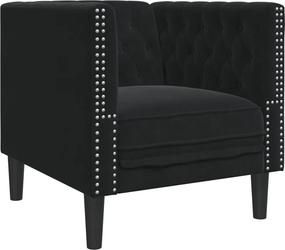 vidaXL Fotoliu Chesterfield, negru, catifea